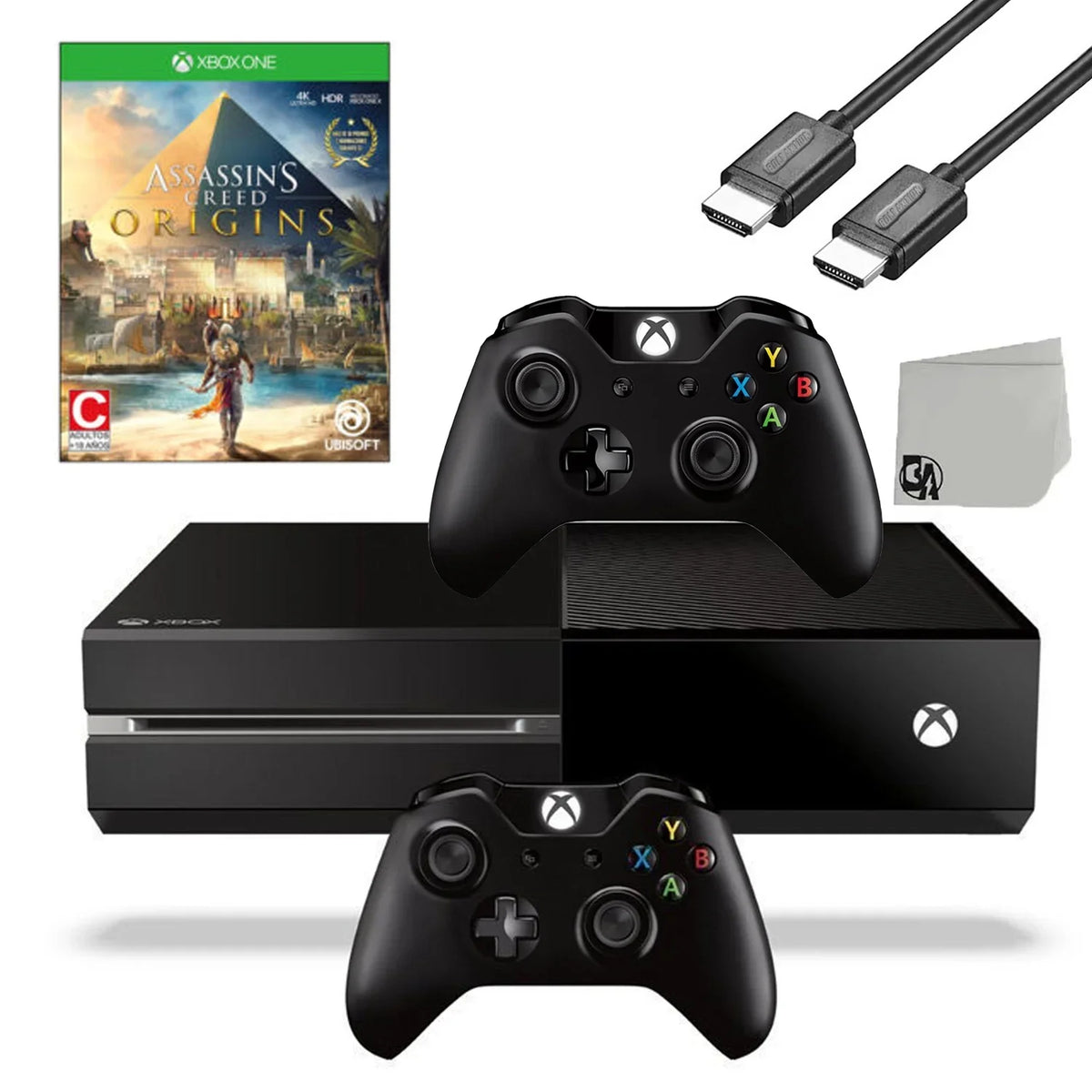 Assassin's One Original AXTION Black HDMI Console Creed Gaming BOLT Origins With Xbox Included Controller 500GB Bundle Game 2 Cable Used