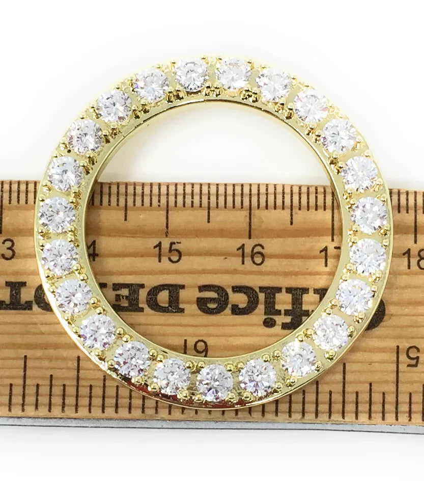 Insert Case Gold Cover Diamonds Bezel Steel 32mm Yellow Finish Solid 14K Watch Custom Simulated Stainless