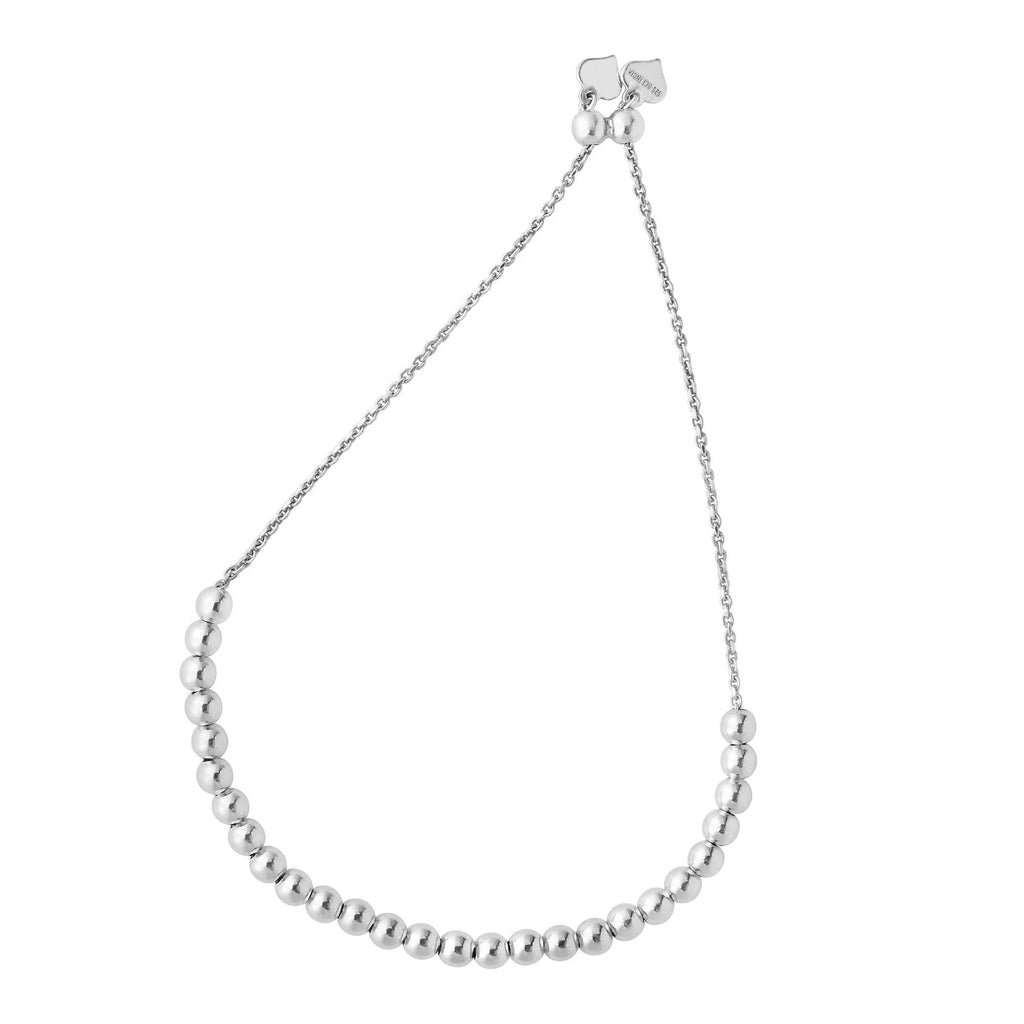 On 2 Shiny Oval & JewelStop Hearts Hanging 5.1gr. Small Round Rhodium Bracelet, Ball Silver Adjustable Link Finish