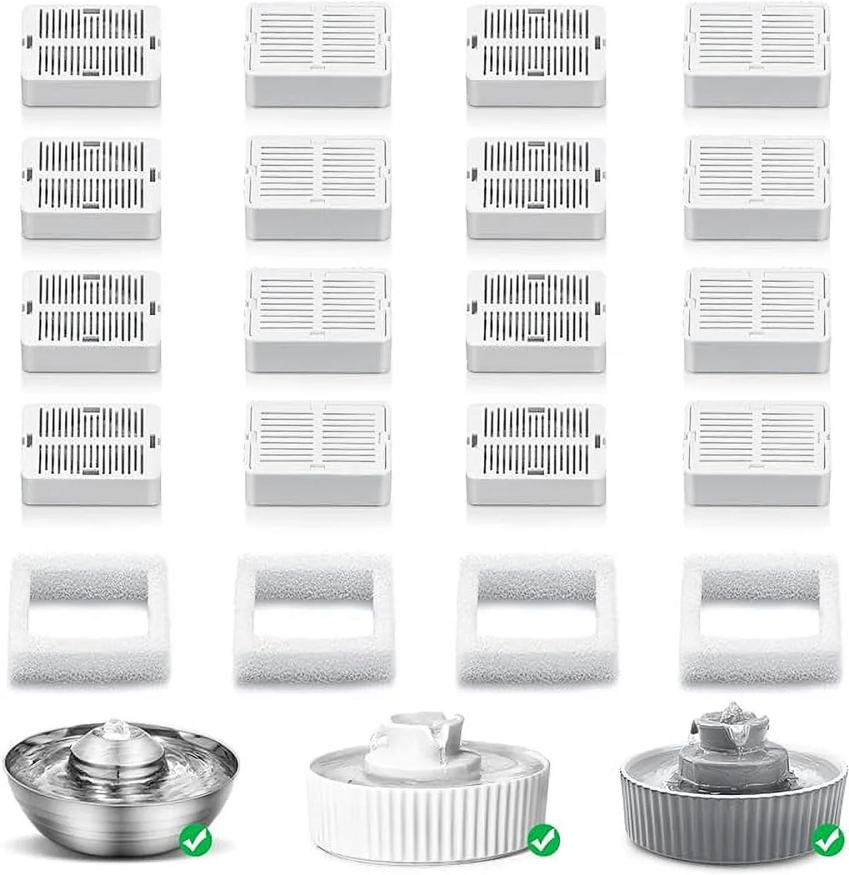 Ceramic 67oz/2L with Steel Replacement Foam Cat Carbon Filters, Cat Filters Wave Fountain liquid Cupcake Cat Filters, 16 Fountain(20PACK) NautyPaws Fountain Stainless 4 Compatible and with and