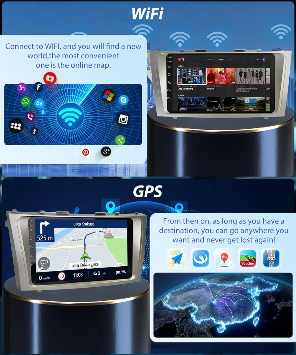 Radio Carplay FM SWC Auto Stereo 2G+32G Camry USB THONZER GPS WiFi Android 9 Camry Inch + Camera Radio Car Navigation Bluetooth Touch for Screen Android Backup 2006-2011, Car