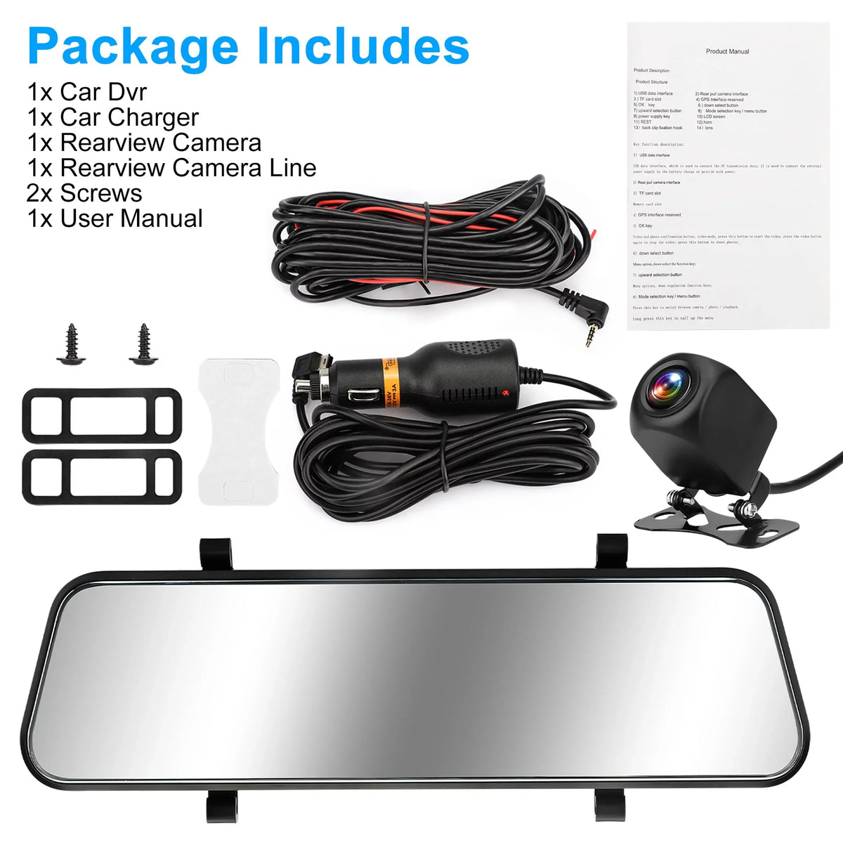 Backup Night Screen Rear 1080P Vision, Camera, IPS Car with G-Sensor, Mirror View Touch Driving Recorder Dual TSV Camera, Dash Cam