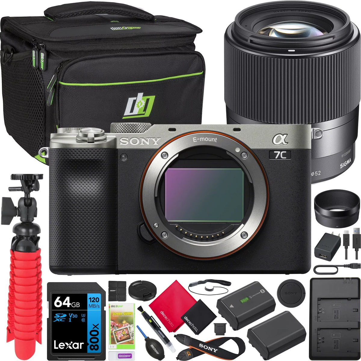 '+ DN & Body Dual Silver Battery Accessories 30mm DC 302965 Charger Lens Camera Frame + Card Mirrorless ILCE-7C/S +Tripod F1.4 a7C + Deco Bundle with Bag Full & Gear Extra Sigma 64GB Contemporary