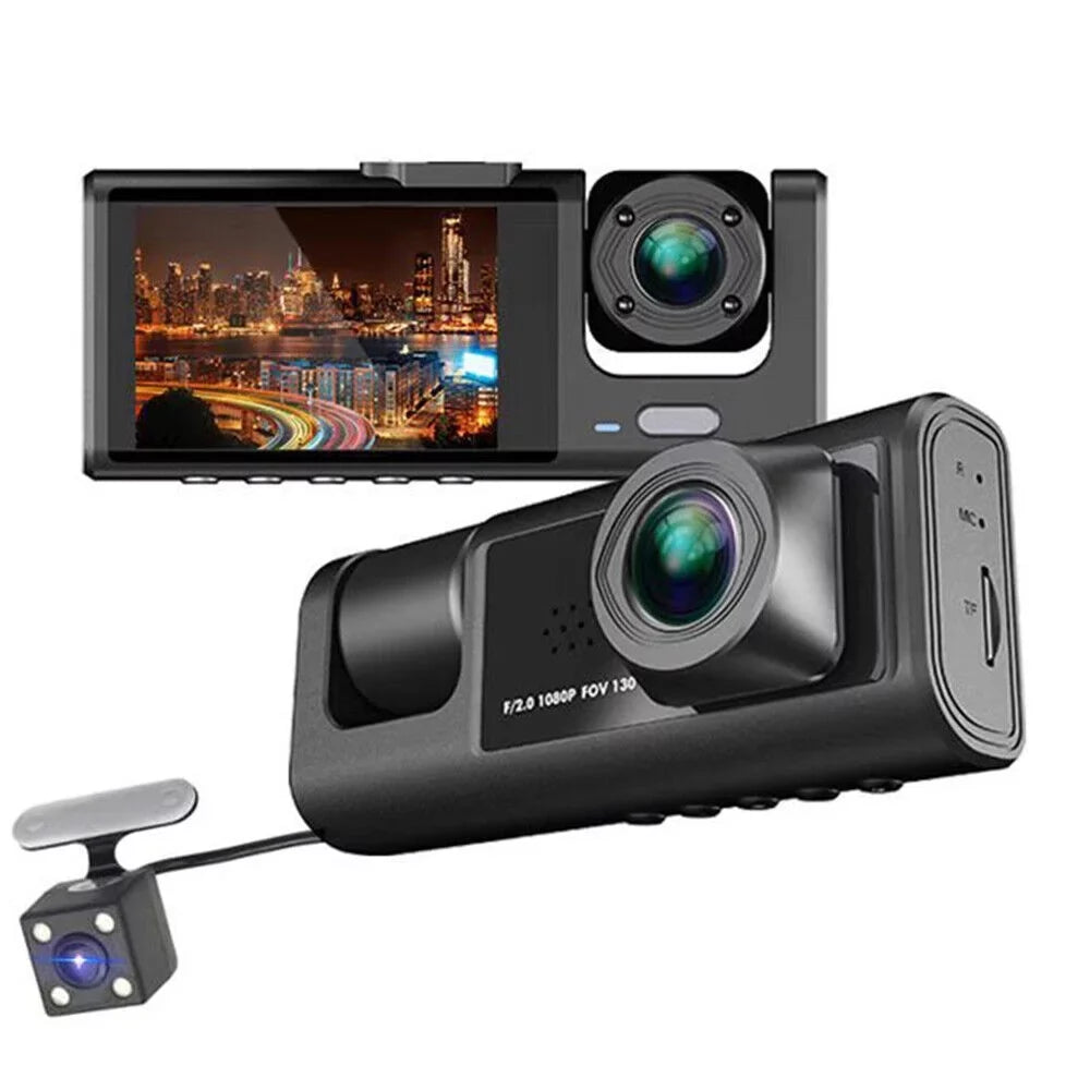Front/Rear/Inside Lens Dual Car G-sensor Video HD Camera 1080P Kqiang Dash Recorder Cam