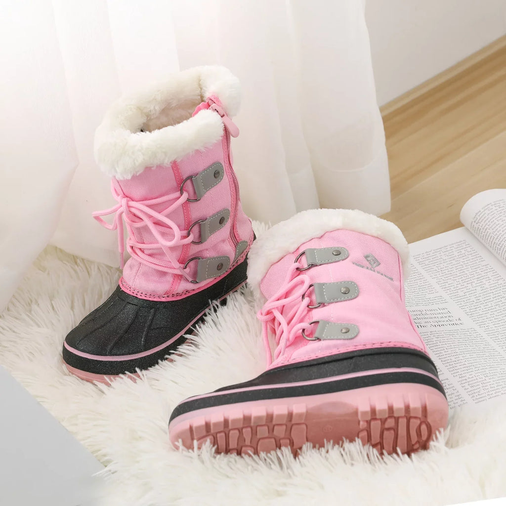 Warm Boots Faux Fur-Lined Toddler little Ankle Dream dimension Snow Shoes Soft FORESTER Boys kid Girls Boots 12 GREY/PINK Winter Pairs Kids
