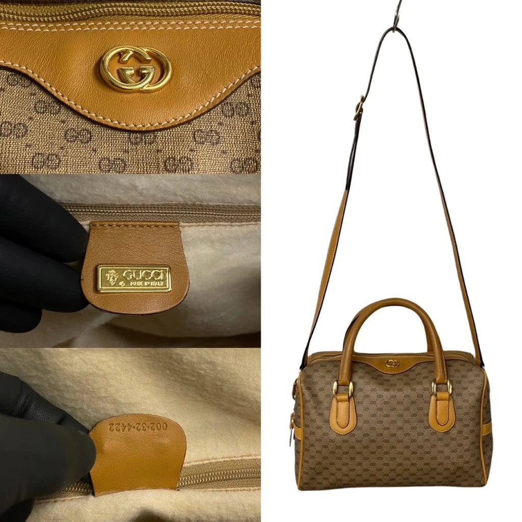 Bag 574-5 Vintage Boston Handbag Shoulder Leather 2way Mini Micro Pre-Owned (Good) Camel GG Old