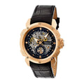 Leather Heritor Dial Men's Rose Watch HR2506 Gold-tone Skeleton Black Steel Stainless Case Carter Black