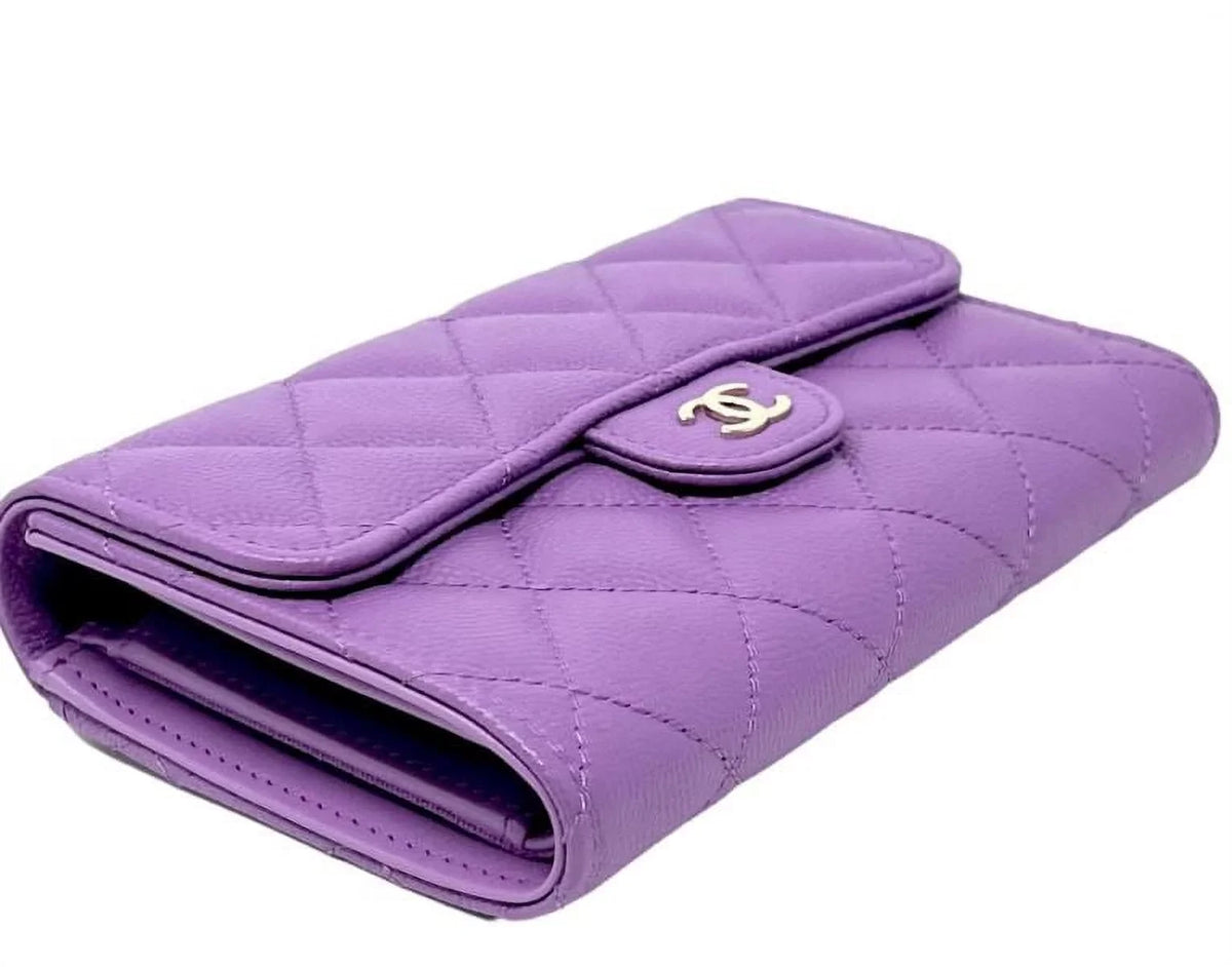 Clutch Long Quilted Purple Wallet Bag Leather NEW