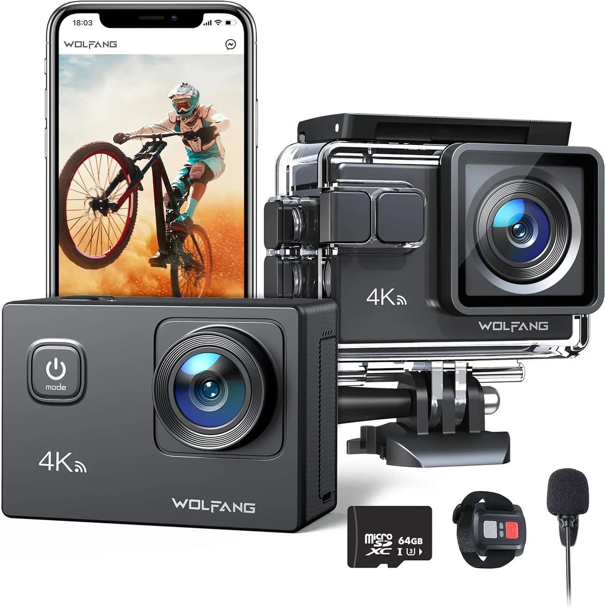 40M Stabilization Cam 20MP Video WiFi 4K Underwater WOLFANG 170� Camera Action EIS Action Waterproof Camera Camera