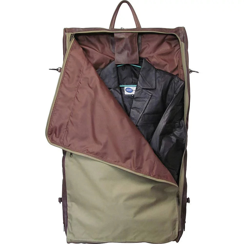Brown Garment Leather Amerileather Three-suit Bag-Color:Dark