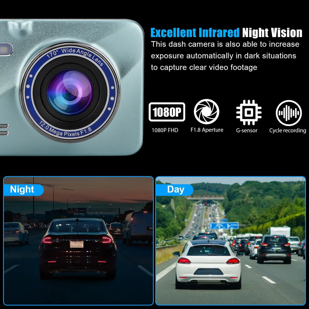 View G-Sensor Dash DVR Camera Car HD 1080P Front Lens 2 Recorder Video Rear Cam