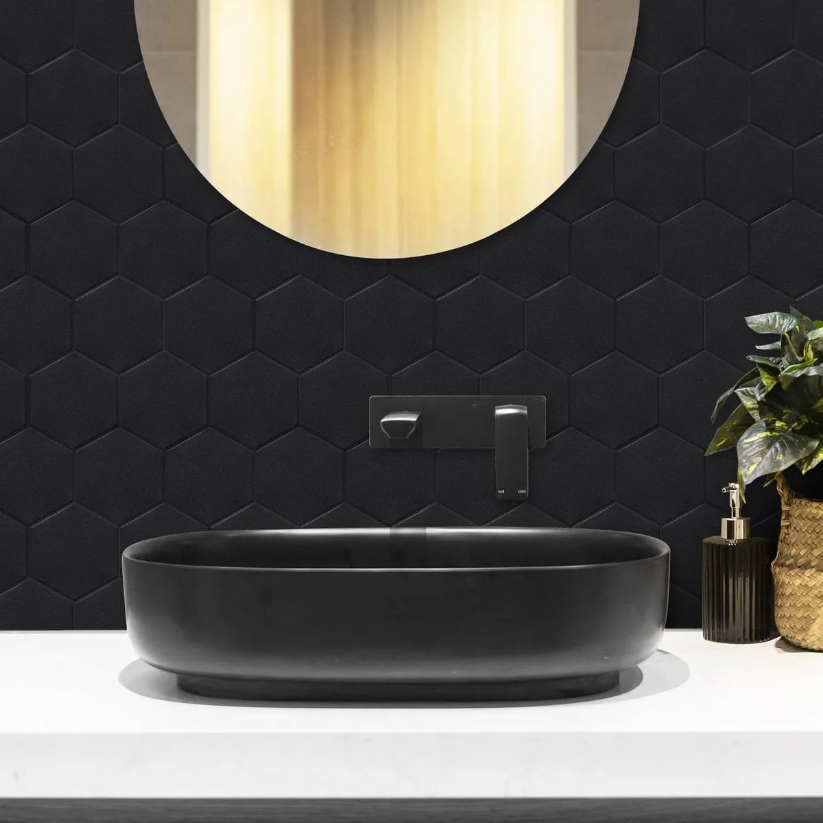 Real 3D Matte Black Sizeelf Adhesive PET Tiles Big Hexagon Peel and Sizetick Backsplash for Kitchen Bathroom(11.57''x10.35'',10-Sizeheet)