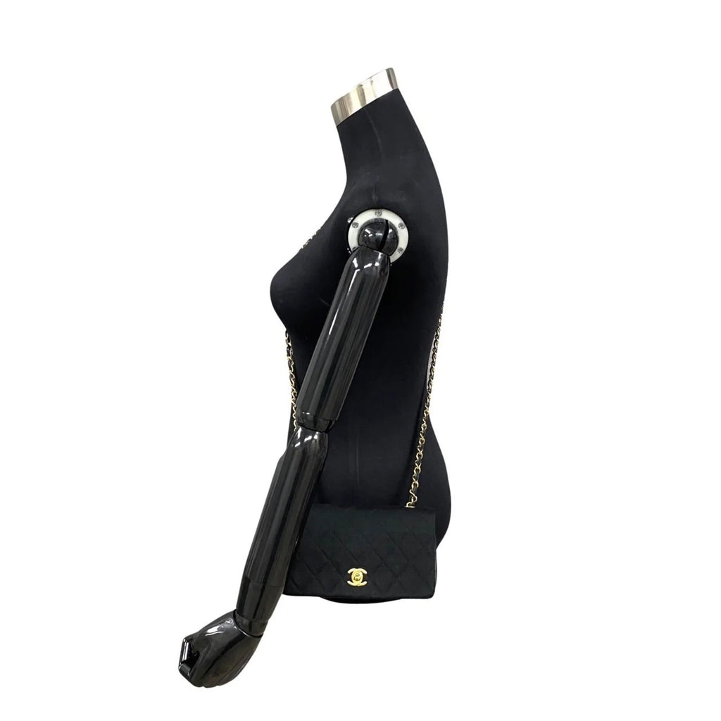 Matelasse Cotton Bag Full (Good) Turnlock Chain 73960 Shoulder Pre-Owned Flap Black Lambskin