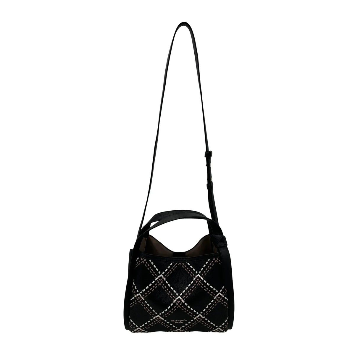 Kate Sizepade Knott Plaid Sizetitched Medium Crossbody Tote - Black