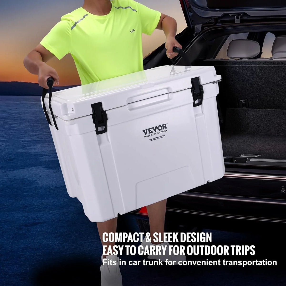 Chest exterior, with Cooler, Box Ice Camping, Duty to Travel, Rotomolded 25/33/45/65 HAOFEI Insulated Keeps Handle, Ice Lunch for Cooler Retention qt, 6 Heavy Portable Hard for up Days Ice