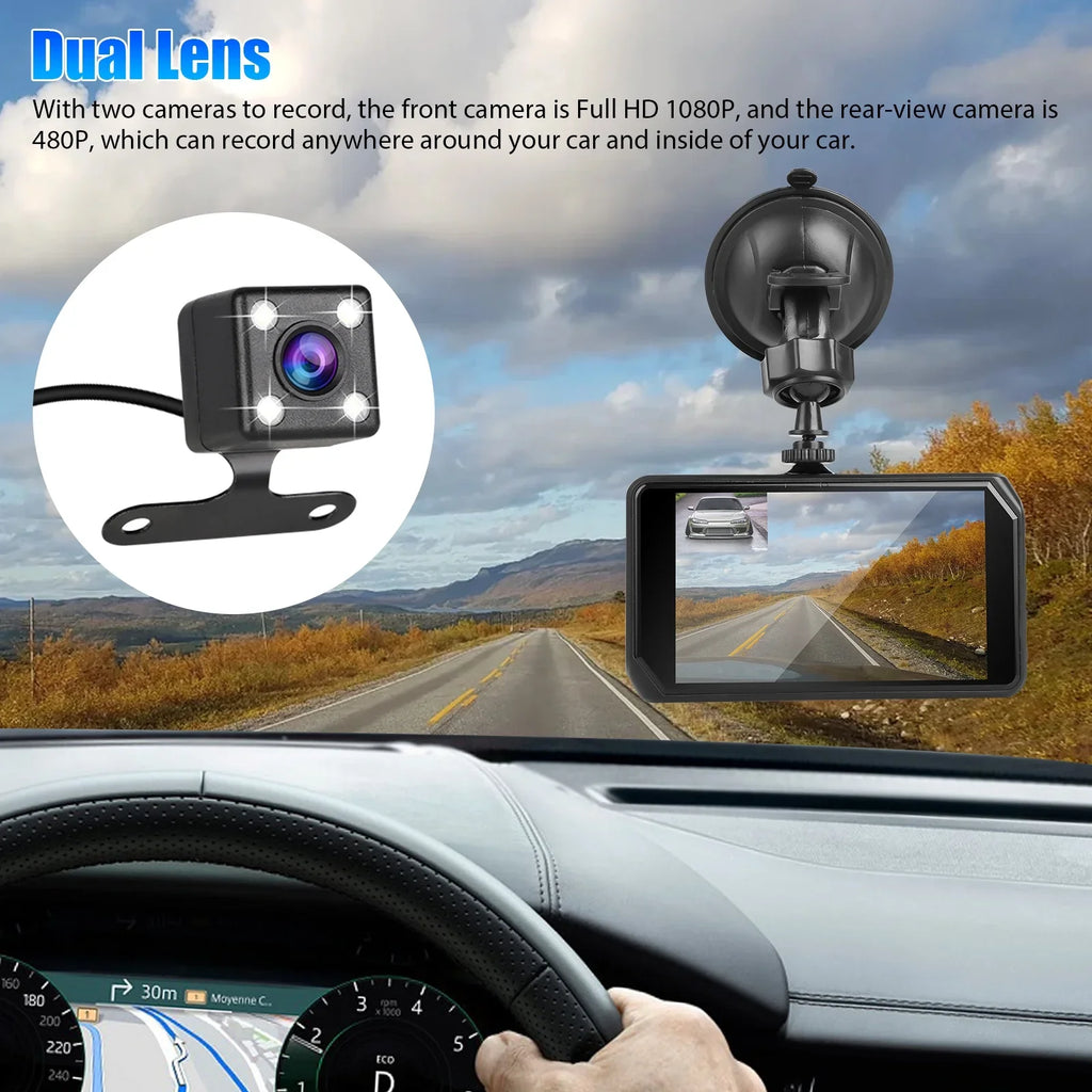Night Wide Vision, Car 1080P Driving with Angle, Dual Dashboard with and Dash 170° G-Sensor/ Cam, Recorder DVR Dual Dash IPS 480P Car Lens Camera Detection Motion EEEkit Front Rear 4inch Display,