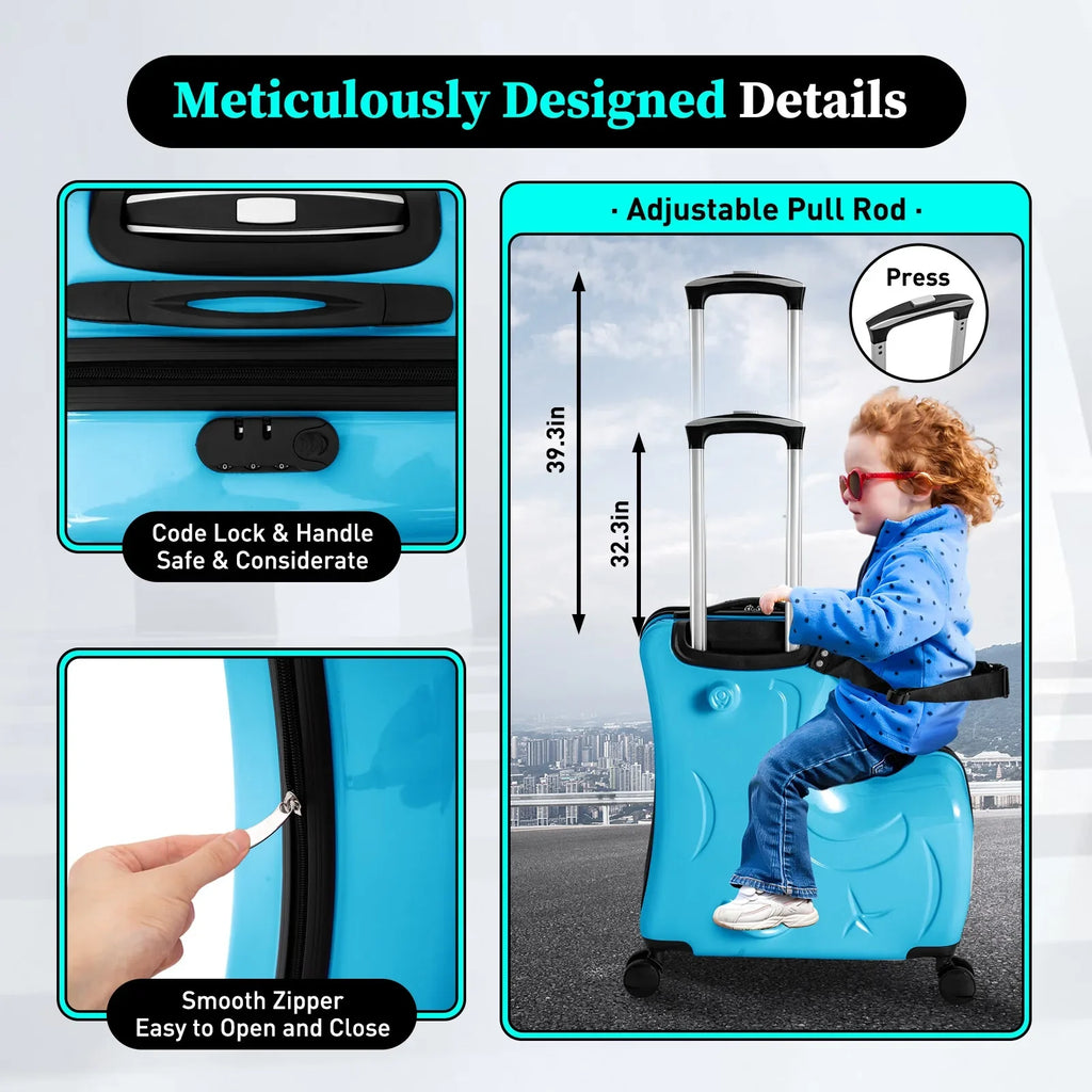 Horse Blue Kids 20" Kids Travel Shape Spinner Suitcase, Wheels Luggage Ride Trolley Suitcase AIQIDI Portable On