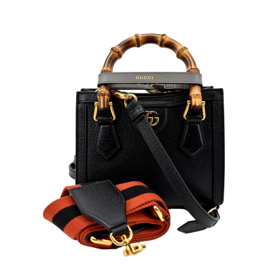 702732 Black Mini Leather Bamboo Bag Pre-owned Tote Diana