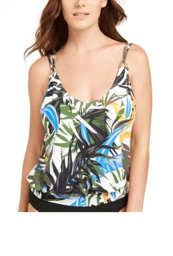 US TROPIC RAINFOREST OLIVE Tankini Calvin top, Swim Blouson MULTI 2X-Large Klein