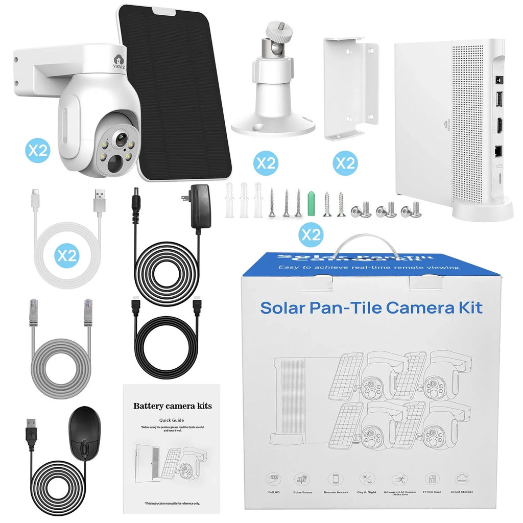 4MP 2Pcs 2.5inch PTZ CCTV 10CH Wireless Battery , Solar System WiFi IP HDD with NVR KIT Panels Camera