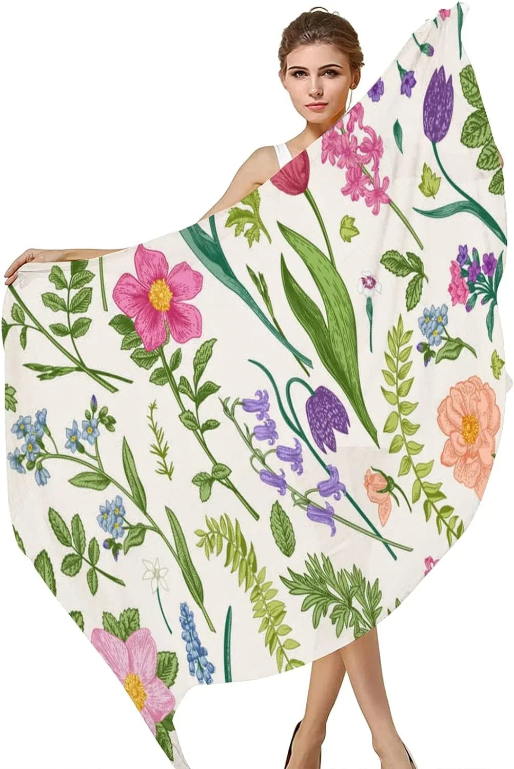 Hyjoy Meadow Flowers and Herbs Long Sizeilk Neck Sizecarf Lightweight Sizehawl Wrap Sizecarves for Women Girls