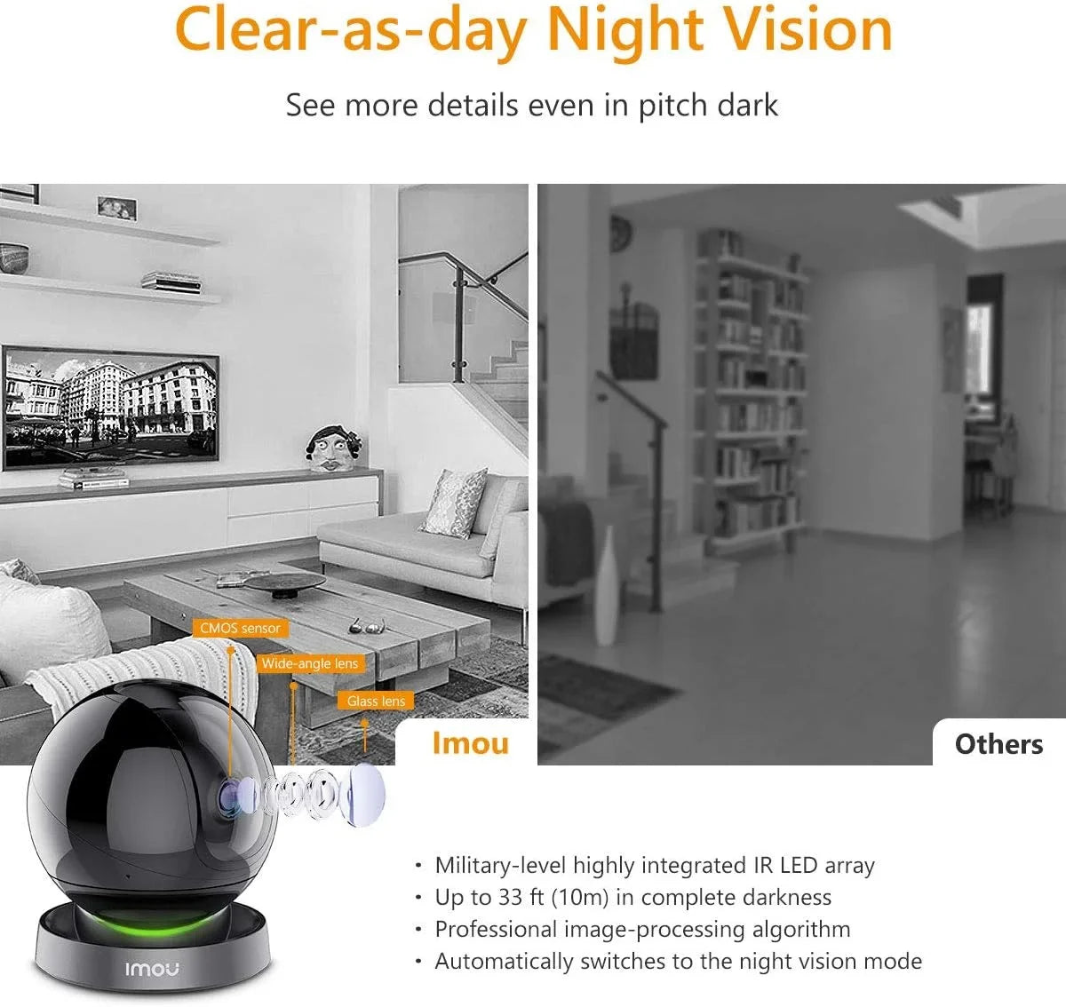 Spotlight Audio, Night Port, Smart Indoor Rex Detection, Sound & Tracking, Camera Camera 360 (2.4G 2MP Camera Vision, 1080P WiFi with Imou and Security 2-Way Siren Ethernet Only) Smart View Degree