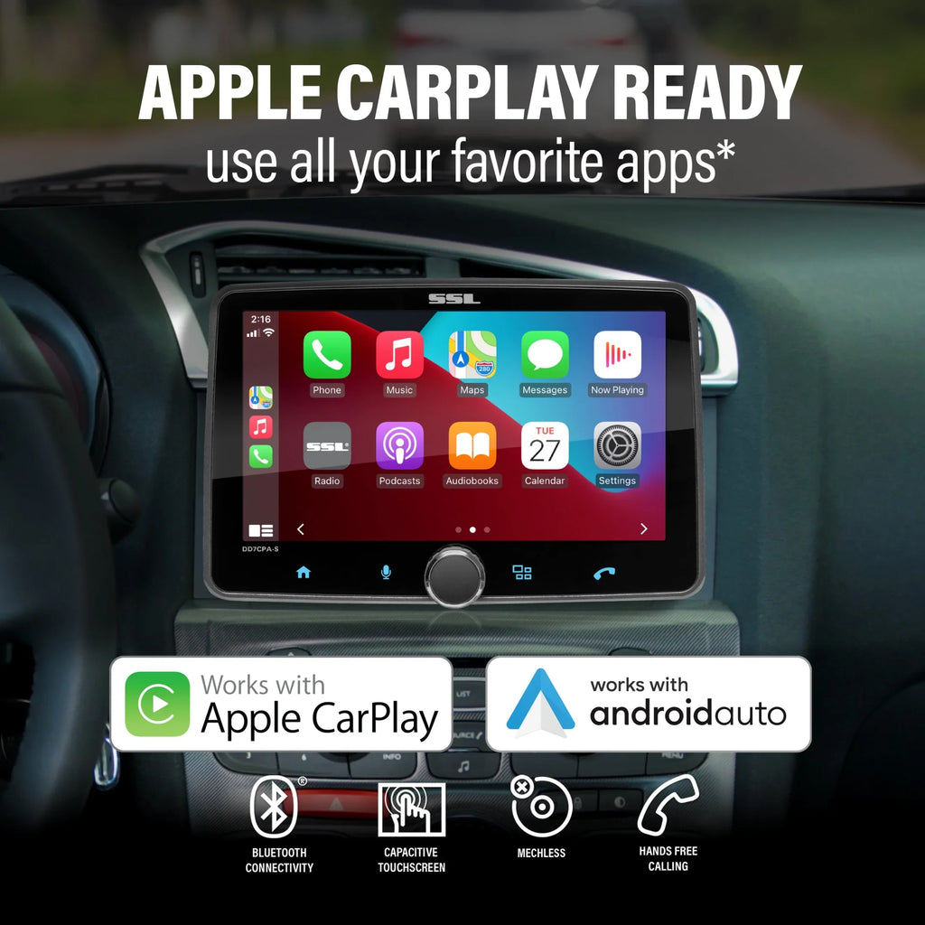 7 Car – Storm No Sound Din, Camera DVD CD Stereo Receiver, Android Audio Touchscreen, Laboratories Inch DD7CPA-CS Single Radio AM/FM CarPlay, Backup Auto, Bluetooth, Player,
