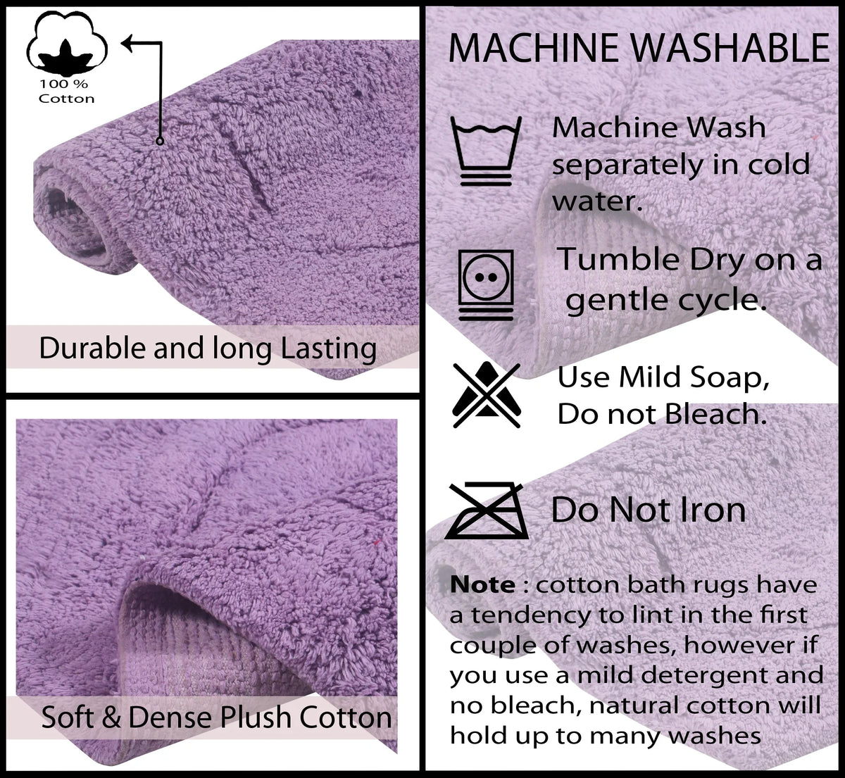 Bath and Rug, Contour, 100% Bath Weavers 20" Rug x Waterford Dry, Floor, Plush Rugs, bath Wash for Absorbent Bath Machine Collection rugs Purple Cotton Bathroom Extra Carpet, Tufted 20" Non-Slip Home