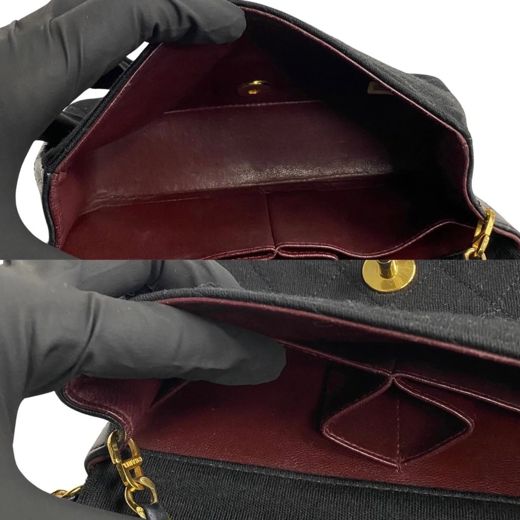 Matelasse Cotton Bag Full (Good) Turnlock Chain 73960 Shoulder Pre-Owned Flap Black Lambskin
