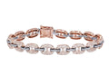 Gold Rose-White Mariner Bracelet 3.15CT 10K Diamond 7" Link 8MM
