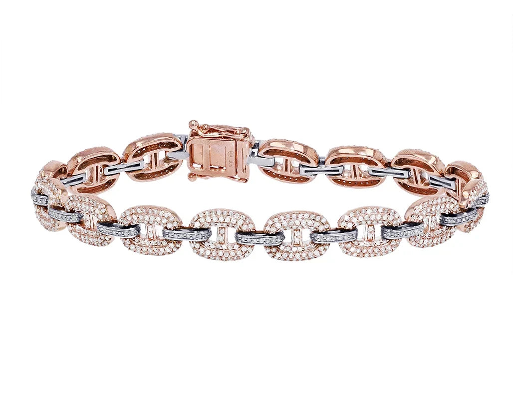 Gold Rose-White Mariner Bracelet 3.15CT 10K Diamond 7" Link 8MM