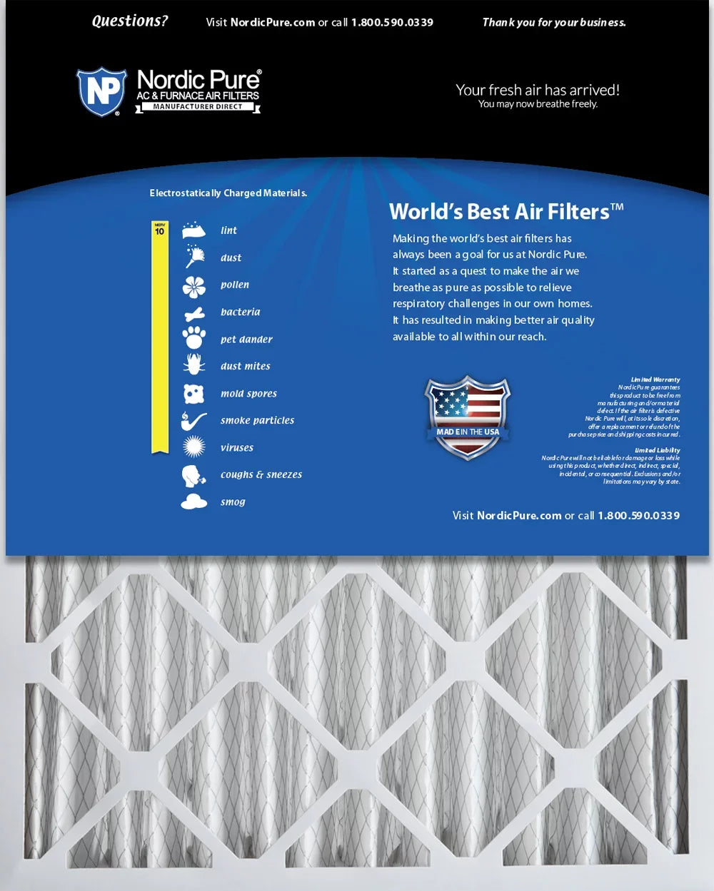 MERV Filters Pure 2 10 Pack 20x25x4 Air (3 5/8) Nordic Pleated