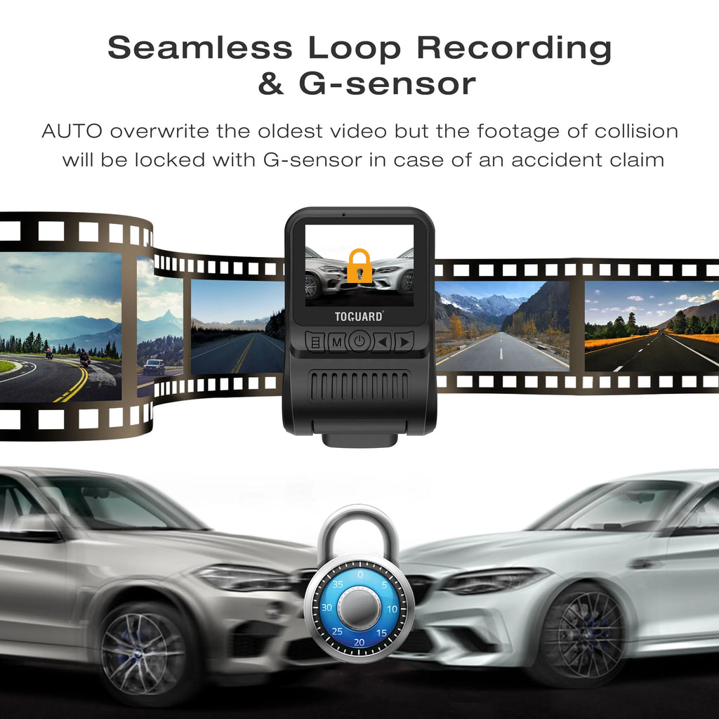 24H Dash and WDR Angle, Wide with Parking 170° Cars 1080 Loop Dash Front Campark Dual 1.5" Camera, for Camera Night Inside, Monitor Car Cam Vision, GPS Recording,