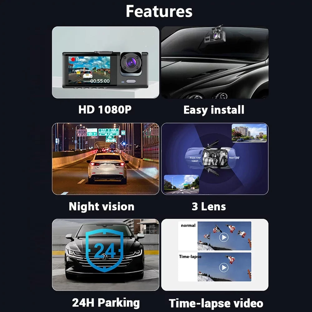 Dash ammoon Video Car Safety for Camera 3 Auto Driving WiFi, Clear with Cam Recorder