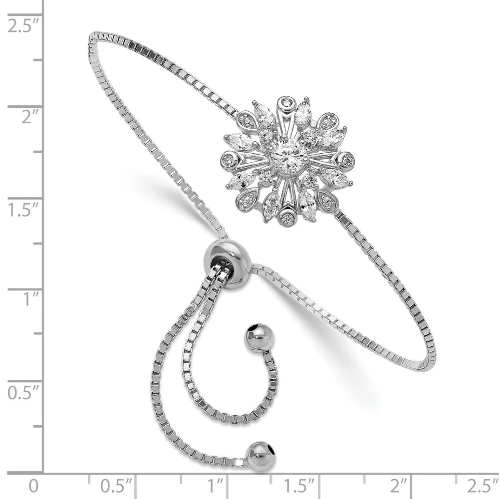 Rhodium-plated Bracelet Bolo Silver CZ Floral Sterling for Auriga Women Adjustable 925