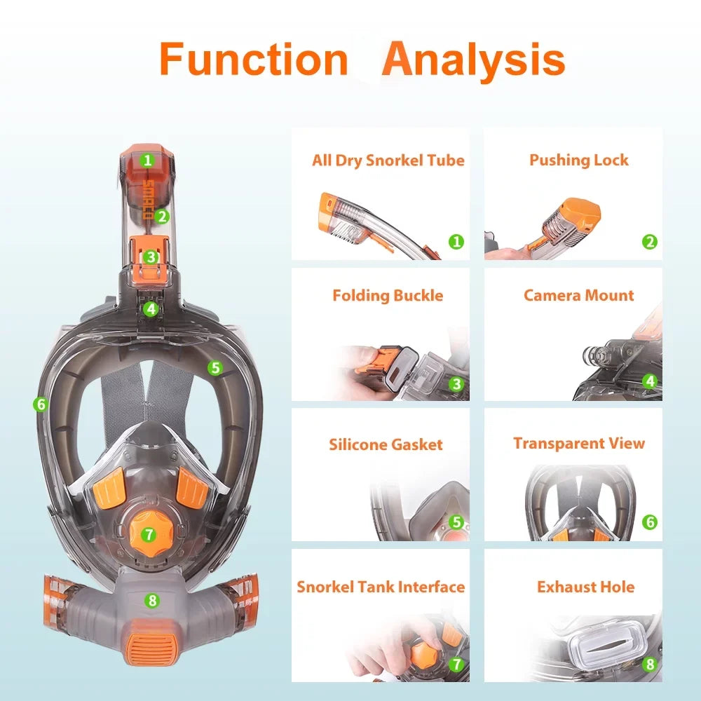 Storage Snorkel Snorkeling Mount Full Anti-Leak Cover Face Snorkel with Foldable Cover with Dry Anti-fog Bag Tube Face