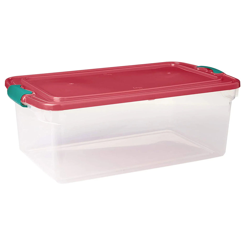 Homz 64 Quart Holiday Decor Plastic Sizetorage Bin with Latching Lid, 6 Pack