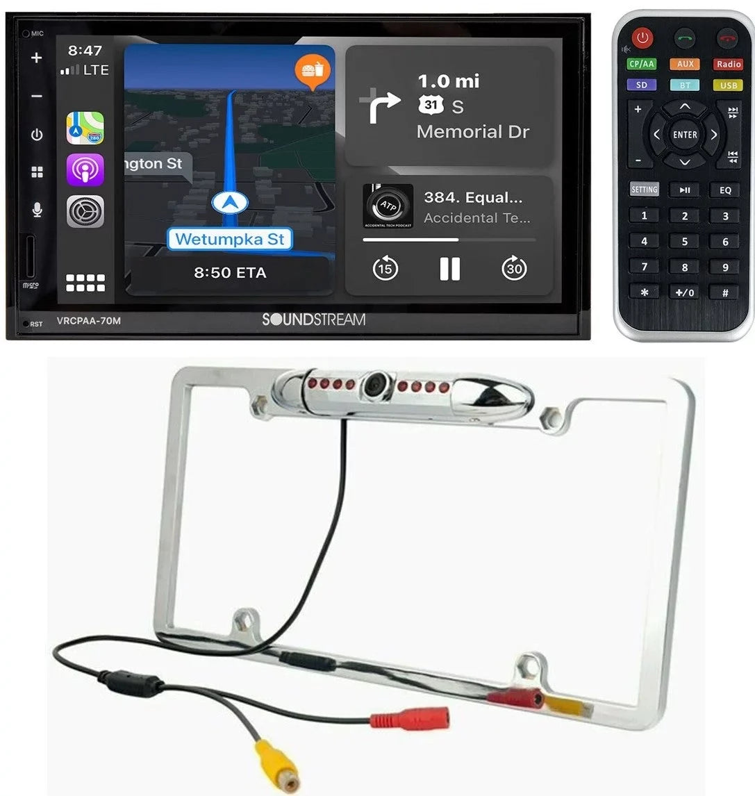 & DIN Double +Camera Silver Bluetooth Soundstream Android VRCPAA-70M 7" CarPlay