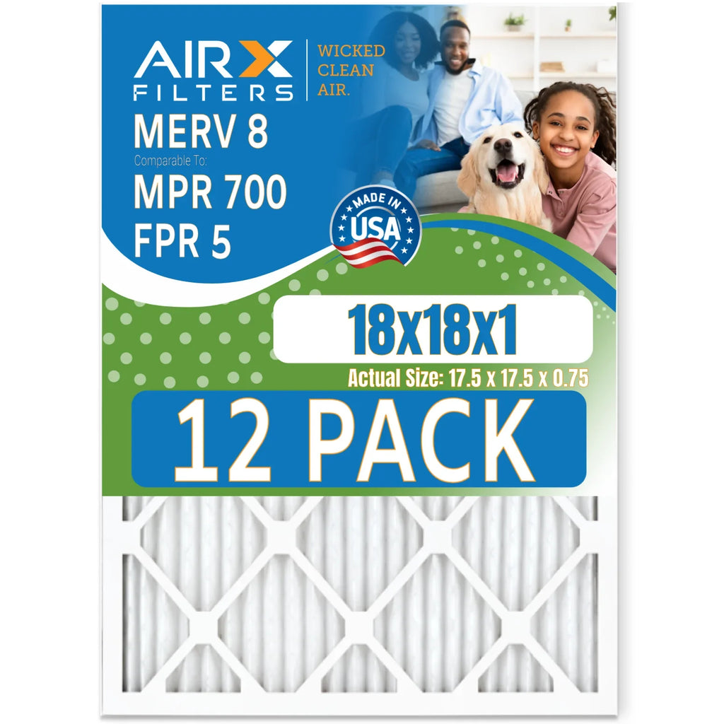 18x18x1 Filter 12 to 700 MERV of MPR Filters 8 Pack FPR CLEAN in FILTERS Comparable by Air & Furnace AIR. - AIRX 5 Rating, USA Made WICKED