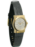 Gold Watch Leather Band Ladies Braille with Tone Quartz