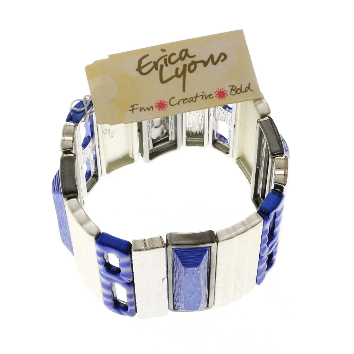 Blue Designer Lyons & Erica Silver-Tone Stretch-Bracelet