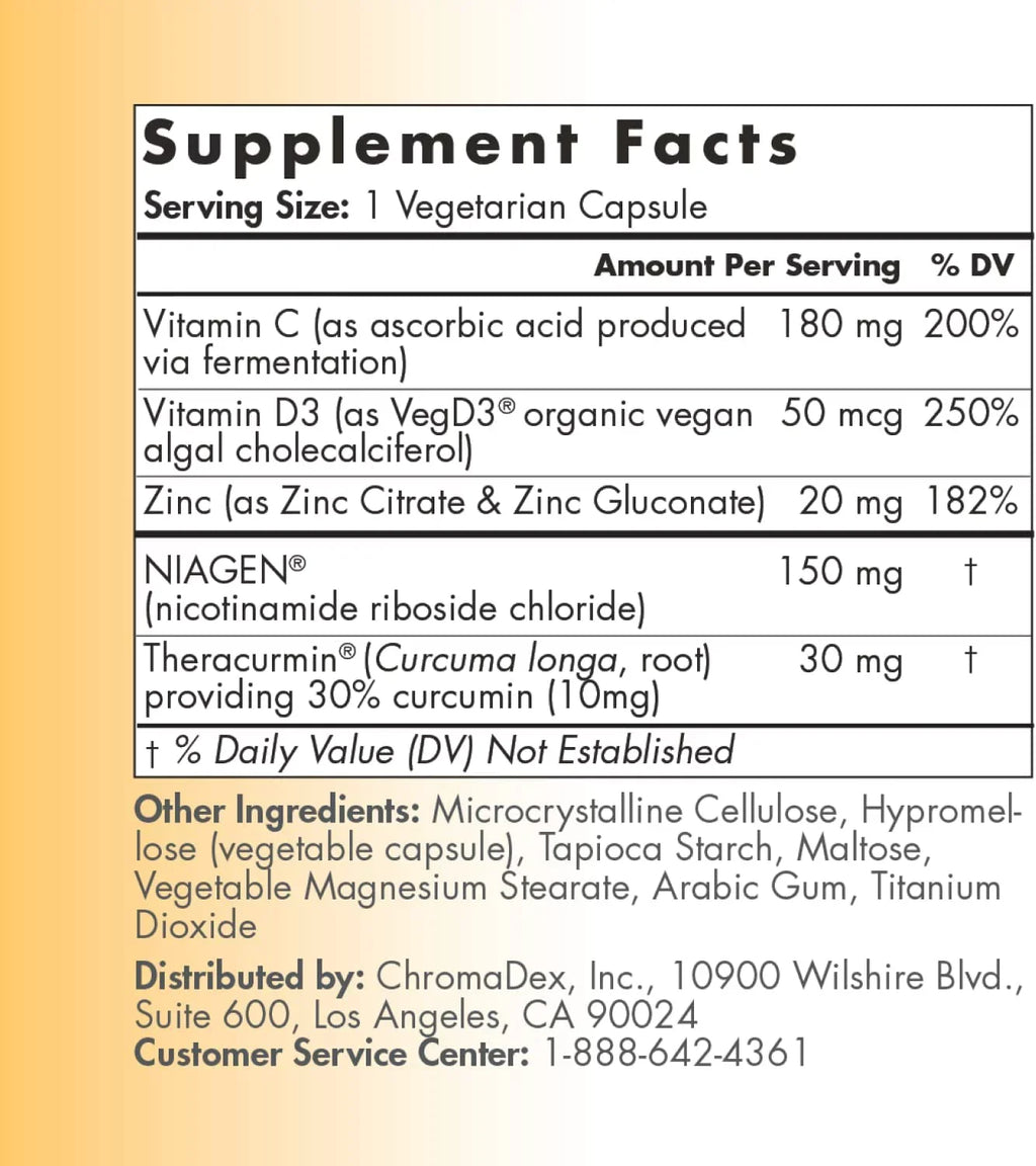'- 150mg IU, Zinc, Boosting Support Multi Fermentation, Award-Winning Daily Supplement Immune (Curcumin) NIAGEN 30ct Vitamin Vegan Defense TRU D3 NAD from Plus Theracurmin Niagen 2000 + C Vitamin -