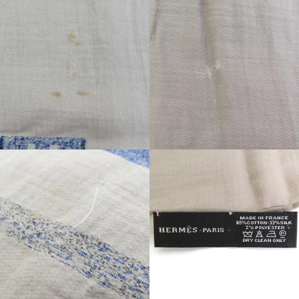 Greige/Blue Hermes Logo Cotton/Silk/Polyester Pre-Owned HERMES (Good) Shawl Scarf H Unisex e55881a