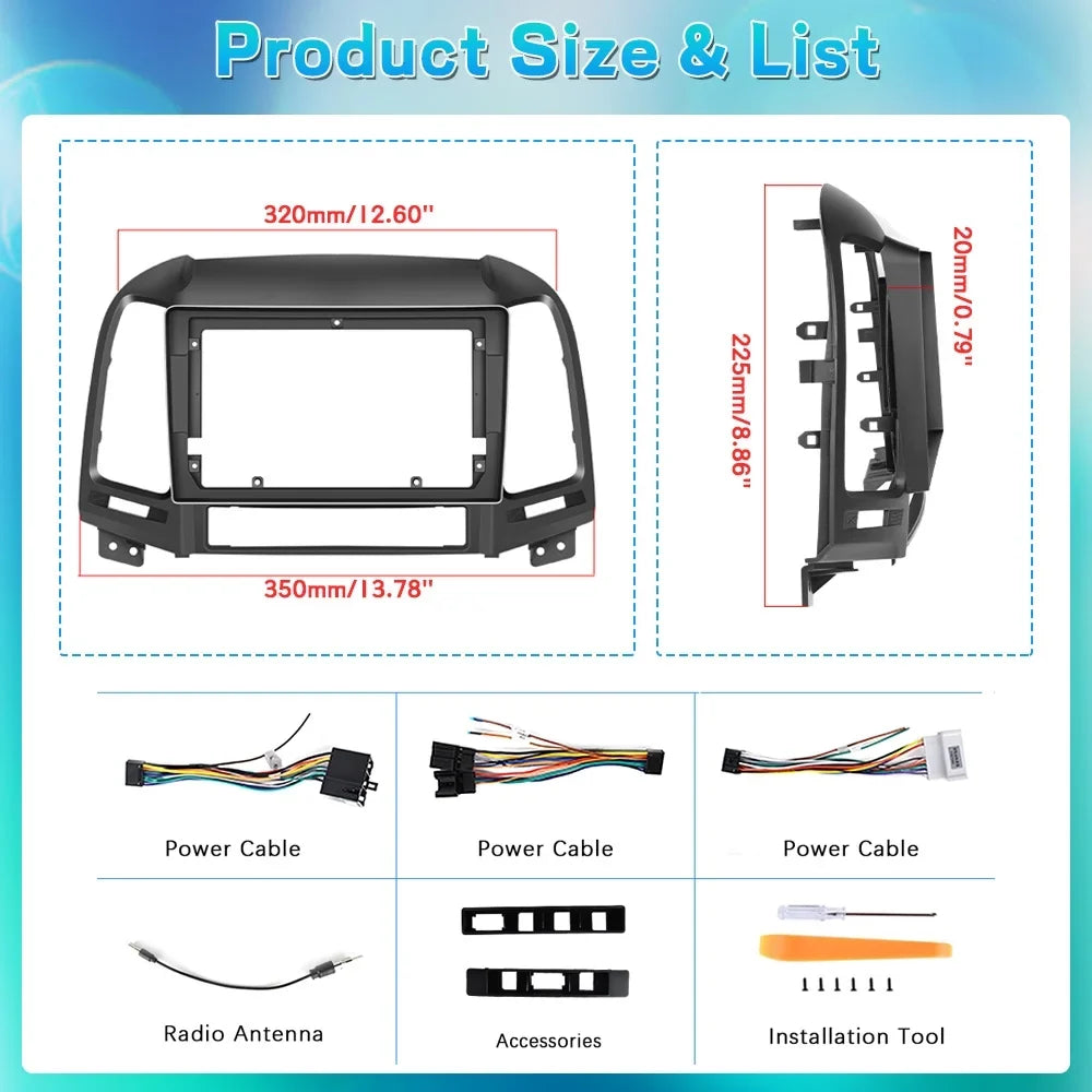 Santa-fe GPS 2006-2012 for WIFI Hyundai Podofo Auto Bluetooth Radio Backup FM USB Android Hifi,AHD Camera 13 Wireless Android Car Link Carplay 2+64G Stereo 9'' Mirror