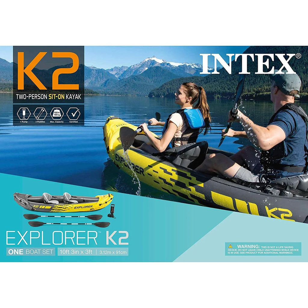 K2 2 Air and Inflatable Yellow Intex Kayak Person (3 Pump, Pack) Set Explorer