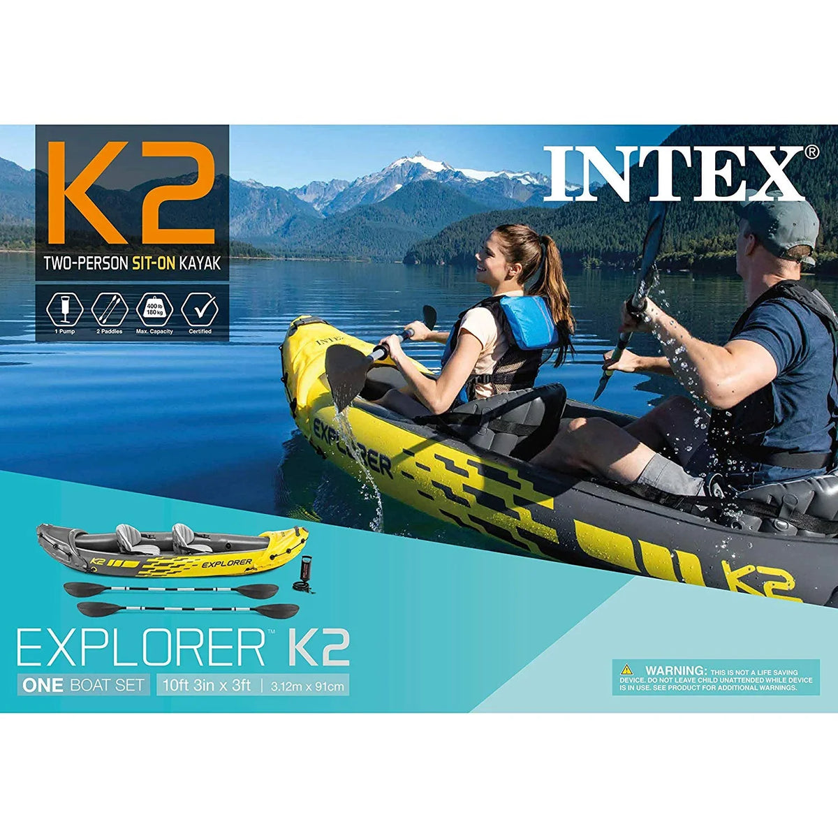 K2 2 Air and Inflatable Yellow Intex Kayak Person (3 Pump, Pack) Set Explorer
