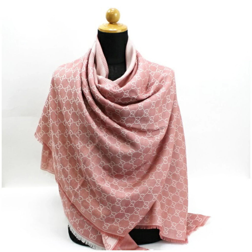 GG large silk pattern pink stole wool (Good) Pre-Owned shawl ladies