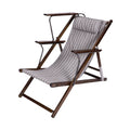 Foldable Wooden Lounge Chair with Striped Fabric and Adjustable Armrests
