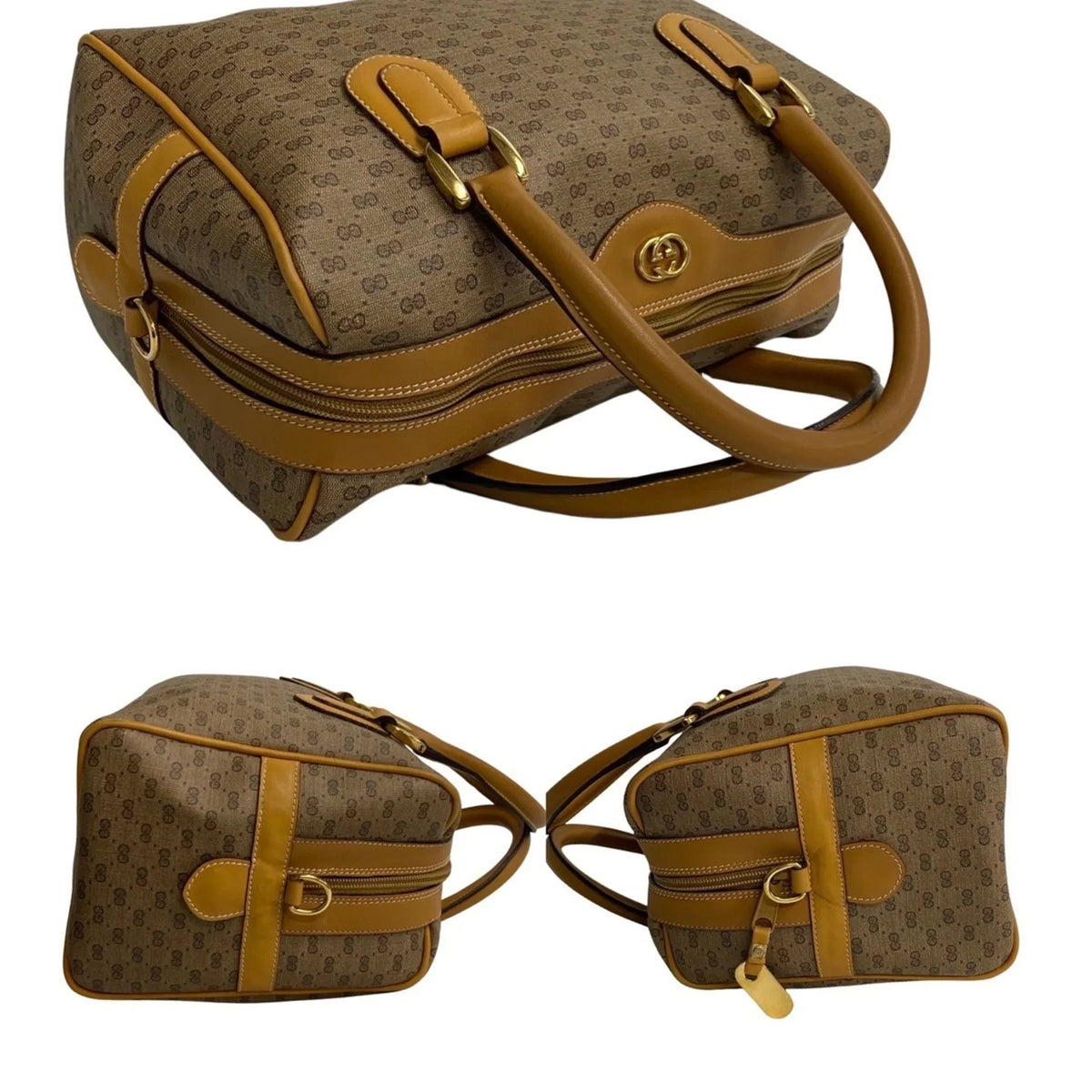 Bag 574-5 Vintage Boston Handbag Shoulder Leather 2way Mini Micro Pre-Owned (Good) Camel GG Old