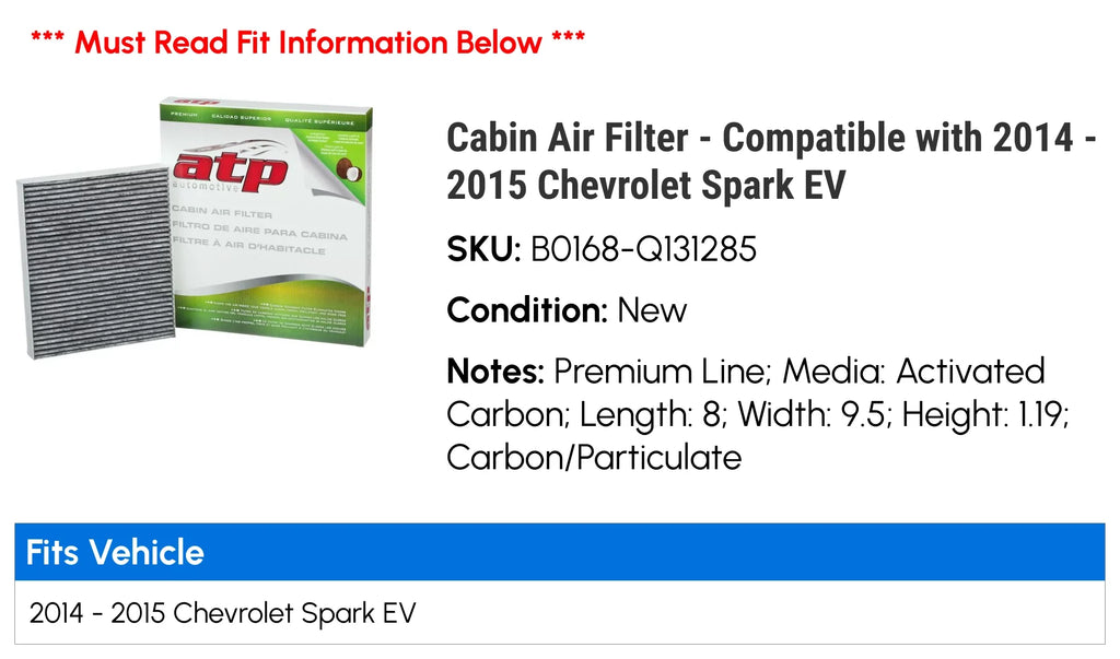 Spark Air - Filter Compatible 2014 - 2015 Chevy EV Cabin with